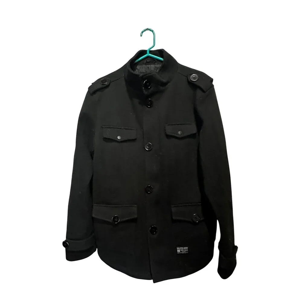 Kr3w Jacket Mens Black Military Full Zip Button Up Mens Size XL Peacoat USA